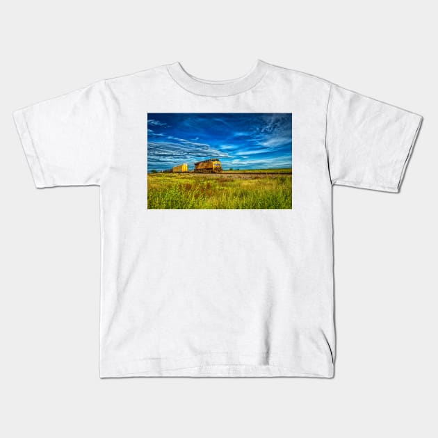 Union Pacific freight train in Kansas Kids T-Shirt by Gestalt Imagery